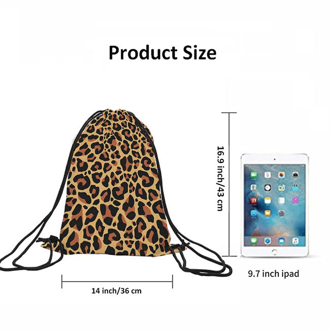 Brown Leopard Print Drawstring Bags Backpack Bag Animal Skin Digital Printed Wild Safari Theme Spot Pattern Sport Gym Sack Drawstring Bag String Bag Yoga Bag for Men Women Boys Girls